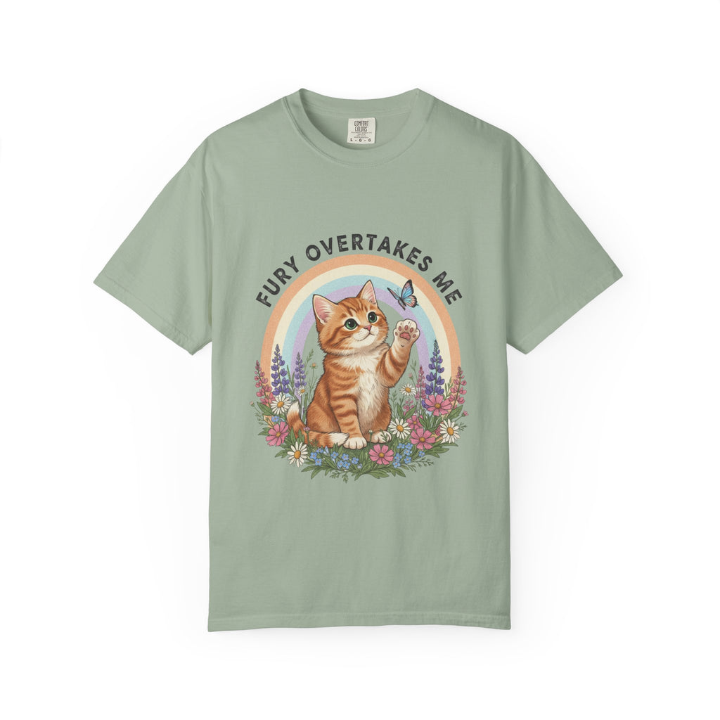 Fury Overtakes Me Cat Tee | Orange Tabby, Rainbow, Floral Design