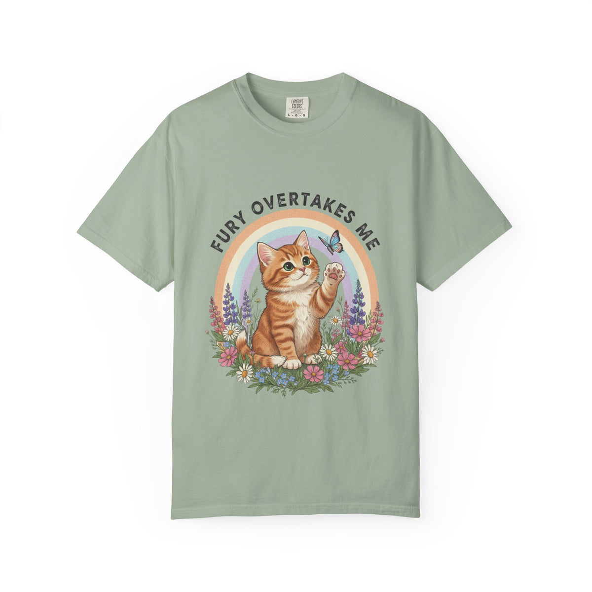 Fury Overtakes Me Cat Tee | Orange Tabby, Rainbow, Floral Design