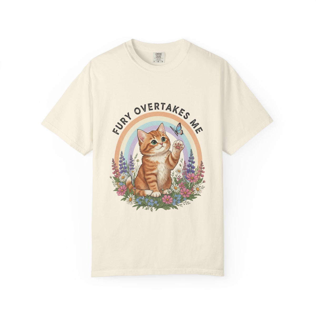 Fury Overtakes Me Cat Tee | Orange Tabby, Rainbow, Floral Design