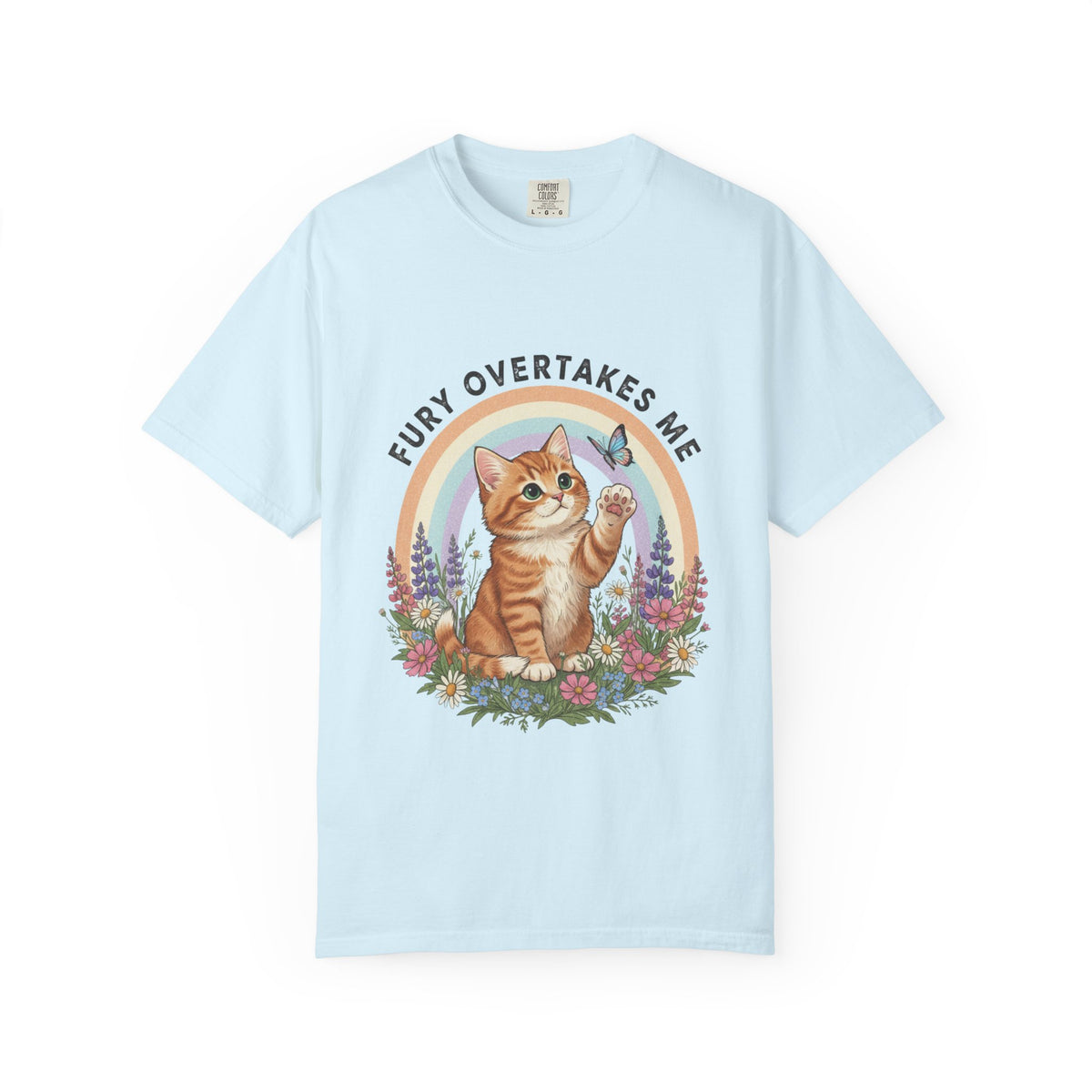 Fury Overtakes Me Cat Tee | Orange Tabby, Rainbow, Floral Design