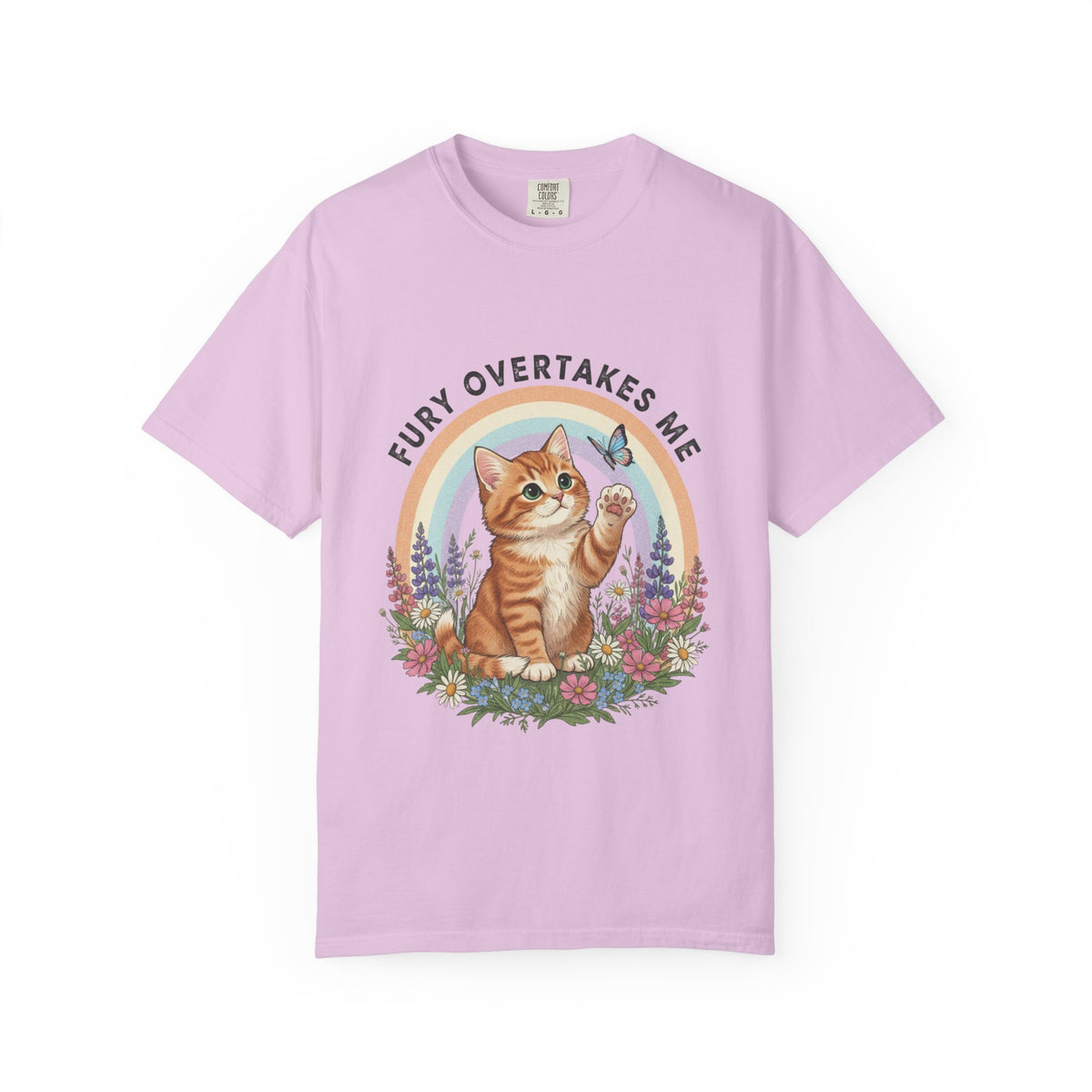 Fury Overtakes Me Cat Tee | Orange Tabby, Rainbow, Floral Design