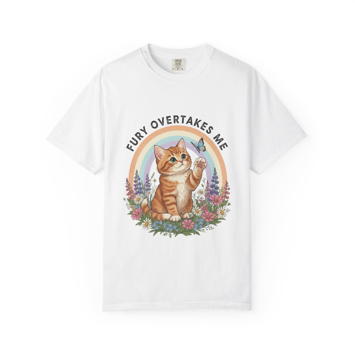 Fury Overtakes Me Cat Tee | Orange Tabby, Rainbow, Floral Design